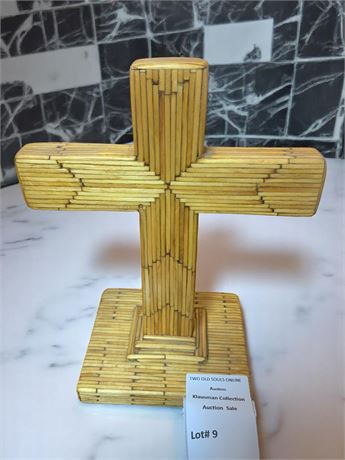 Matchstick Cross in Folk Tramp Art Style with Semi-Gloss Finish (Vintage)