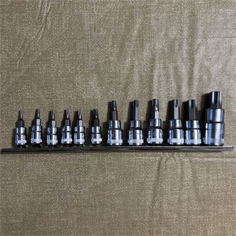 TEQ 12 Pc. Torx Bit Socket Set 1/4 - 1/2" Drive (T8-T60)