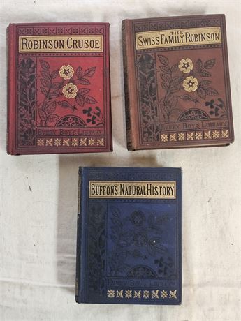 Early 1900's Every Boy's Library Book Set of 3 - Robinson Crusoe & More