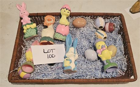 Vintage Wizard Bunnies, Chicks & Goose With Ceramic Eggs