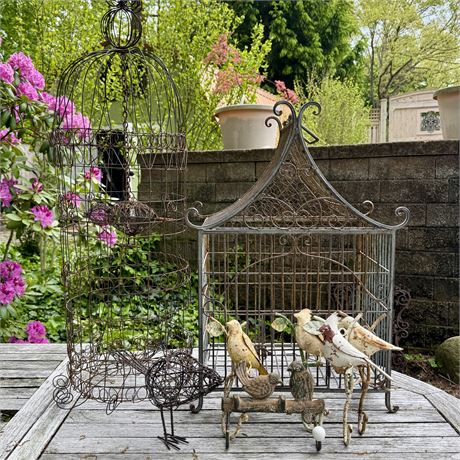 Bird & Cage Motif Garden Decor - 17 x 24"H (Traditional Style Cage)