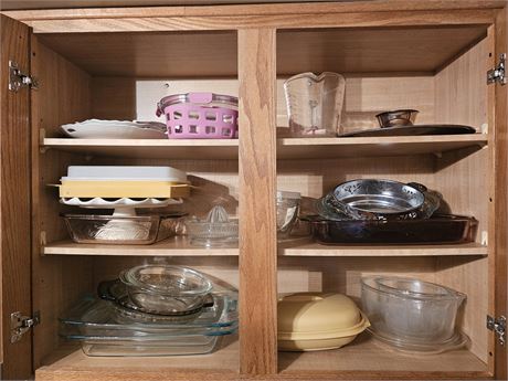 Cupboard Cleanout:Glass Baking Dishes / Fireking / Cake Platter & More