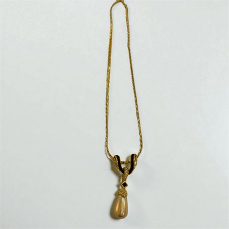 Nolan Miller Newport Crystal and Faux Pearl Ensemble Pendant Necklace 1980s