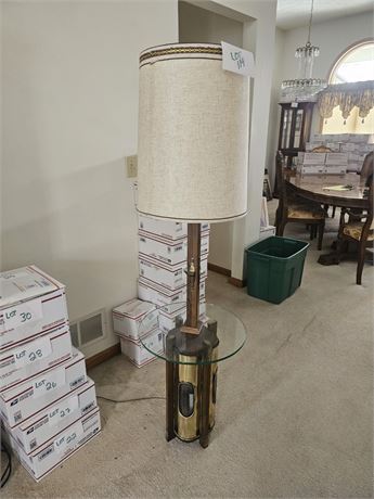 MCM Wood Brass & Glass Floor/Table Lamp