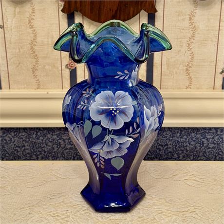 1998 Fenton 75th Anniversary Signed Hand Painted Art Glass Vase - 9.5"T