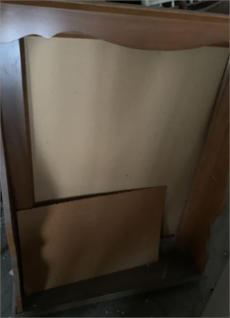 Wood Dresser Mirror Frame & 4 Tier Metal Shelving Unit W/Wood Grain Sides