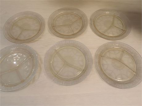 Vintage Depression Glass Divided Dinner Plates Set of 7