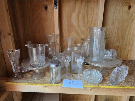 Large Clear Glass Lot - Cake Plate / Vases / Compotes & More