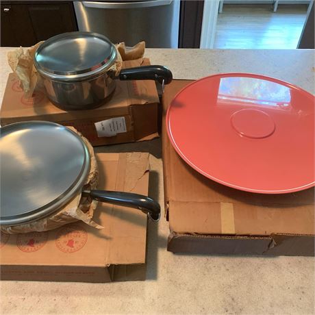 Revere Ware 10 Inch Covered Skillet, 2 Qt Covered Sauce Pan, Sealtest Lazy Susan