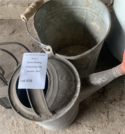 Galvanized Metal Bucket & Watering Can