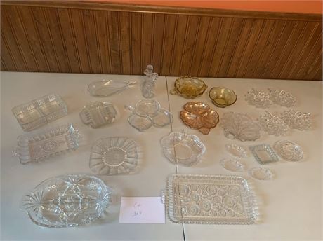 Vintage Glass Lot Dip Bowls Candy Dishes Ash Trays Oil Carafe Bottle