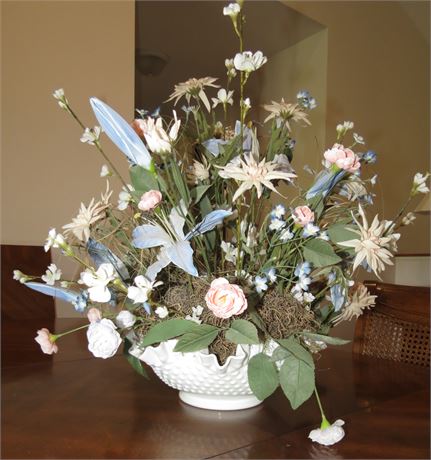 Milk Glass Vase, Flower Arrangement