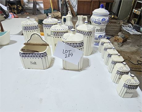 Antique German Ceramic Canister Set With Spice Jars