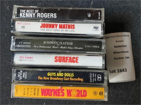Cassette Tape Lot - Kenny Rogers, Johnny Mathis, Guys & Dolls & More