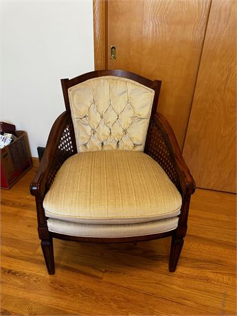 Vintage Upholstered Cane Backed Barrel Chair