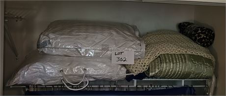 Mixed Size Pillow Lot & Blankets