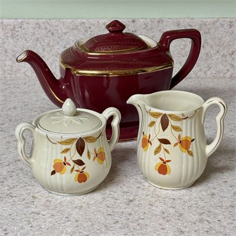 Hall's Superior Cream & Sugar Dishes and Hall's Pottery Teapot