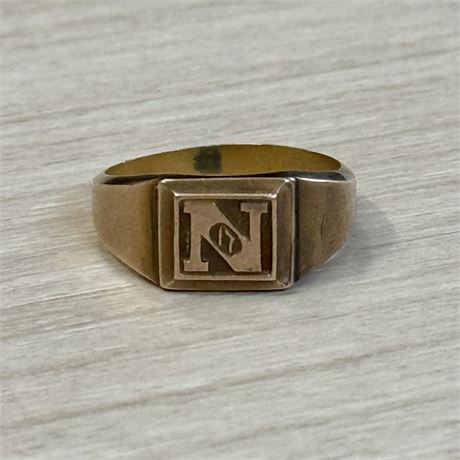 Antique 10k Gold Ring "N" Monogram - Possible 1917 Class Ring, Size 7 - 4.4 gr