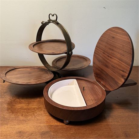 Folding Tiered Server and Unique Pan Shaped Musical Dish