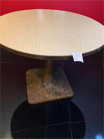 Round Wood Restaurant Pub Booth Table With Metal Pedestal Stand (Vintage)