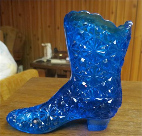 Vintage Cobalt Blue Glass Boot