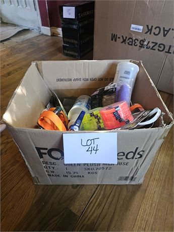 Mixed Box Lot- Straps, Trimmer Line, Paint Supplies, Brushes & More