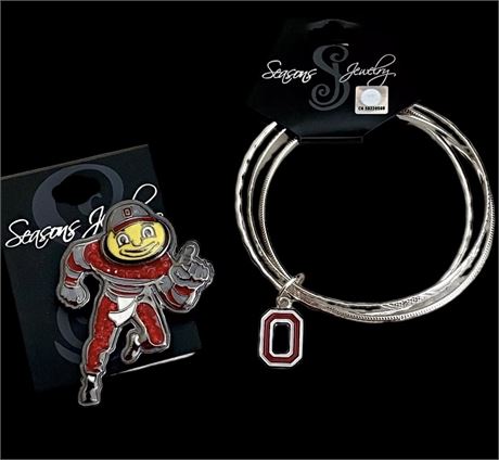 NEW Ohio State Buckeyes Brutus Brooch & Bangle Charm Bracelet!