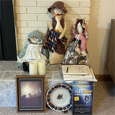 Decor, Fabric Dolls and Religious Items Grouping