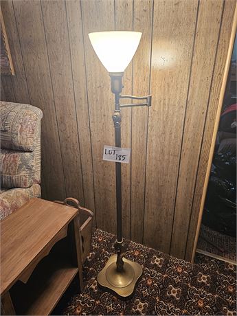 MCM Brass Floor Lamp w/White Milkglass Globe