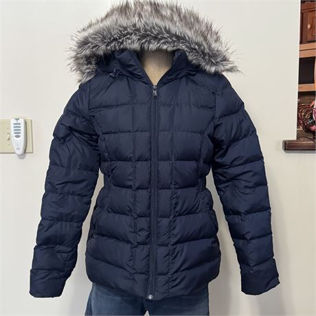 The North Face Women's Gotham Navy Blue Jacket w/ Faux Fur Hood - Medium