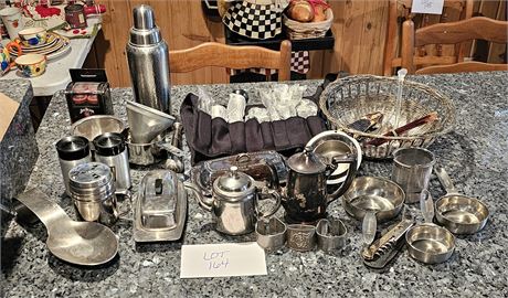 Mixed Kitchen Metalware Creamers, Baskets, Butter Dish & More