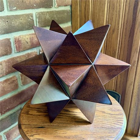 Large Geometric Solid Wood Star Sculpture - Approx. 10 x 13"
