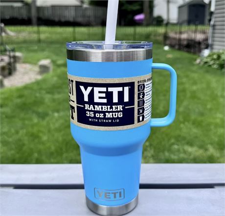 New YETI Rambler 35oz Mug w/ Straw Lid REEF BLUE To Go Cup Travel Tumbler