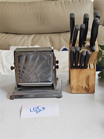 Antique Toaster & Black Knife Set