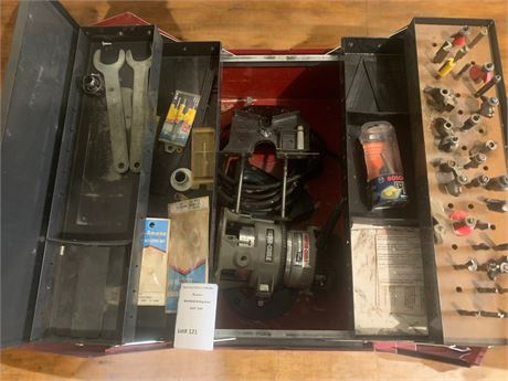 Porter Cable Router & Router Bits In Metal Craftsman Flip Top Tool Box