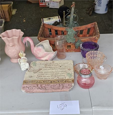 Mixed Pink Theme Glass & Pottery - Vases / Depression & More