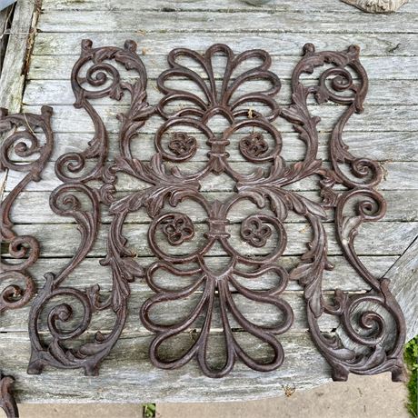 Pair Heavy Cast Iron Garden Fence Ornaments - Approx. 19" x 21"H