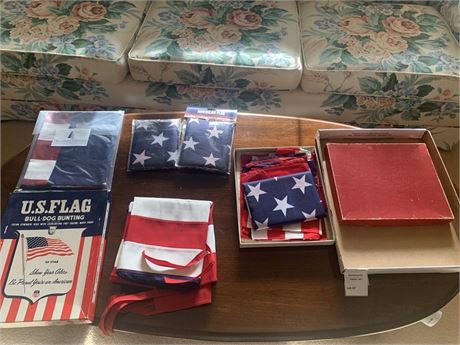 U.S. Flag Bull-Dog Bunting In Original Box Plus 4 Other U.S. Flags