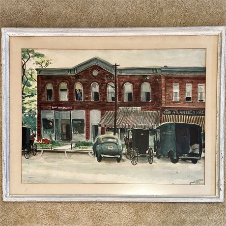 Signed JOSEPH SOLITARIO Painting (1926-2006), G.A.R. Building, Burton OH, 1948
