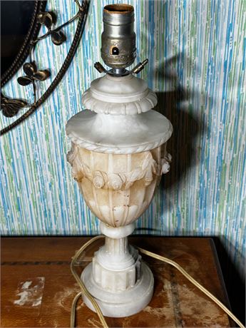 Carved Alabaster Lamp Marked "383 Made in Italy"