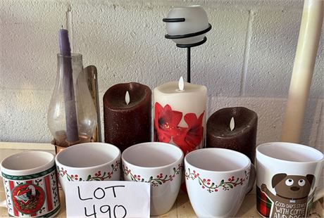 Vintage Mixed Lot- Christmas Mugs, Candles, Candle Holders