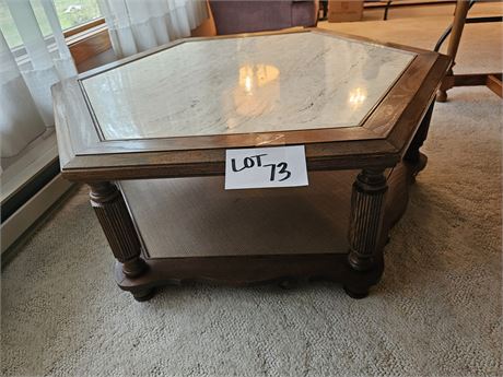 Wood & Marble Top Octagon Coffee Table