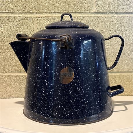 Large Bluestone Porcelain Enamel Kettle - 10"