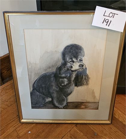 Signed M. Rommack 1970 "Black Poodle" Water & Charcoal Color On Paper