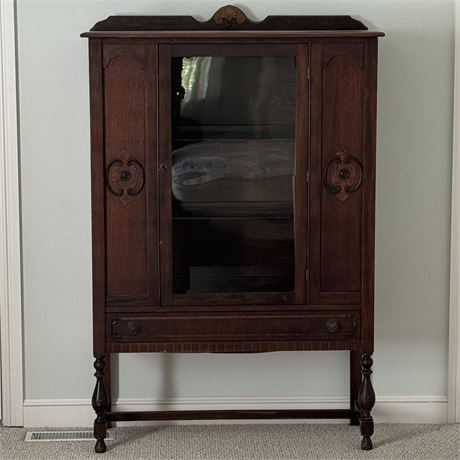1930's Jacobean Style Solid Wood China Cabinet - 42 x 15.5 x 59"T