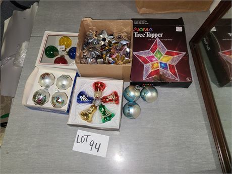 Vintage Christmas Ornaments:Shiny Brite/West Germany Bells/Aluminum Color Light