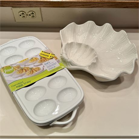 New Handled Egg Tray and Vintage Clam Appetizer Dish