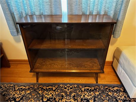 1960's MCM Bookcase With Glass Sliding Front