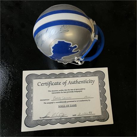 Barry Sanders Autographed Detroit Lions Mini Helmet W/COA