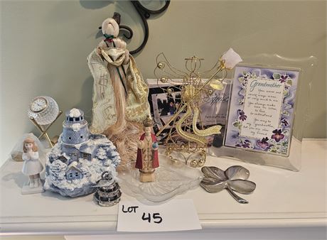 Mixed Decor Lot- Picture Frames, Angel Figurines & More